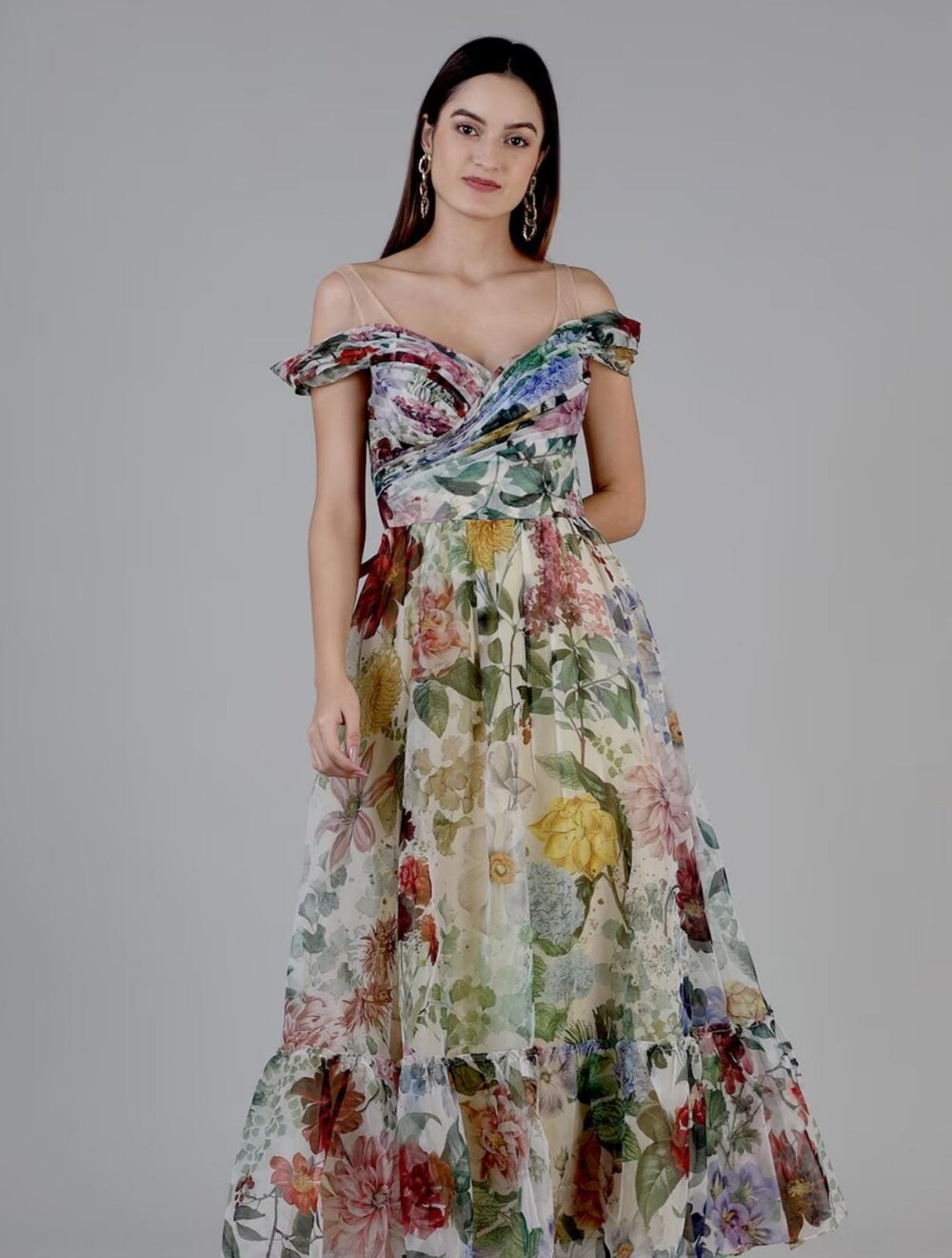 Anthropologie Geisha Sheer Floral Chiffon Maxi Dress in Multi-Color 8/10
